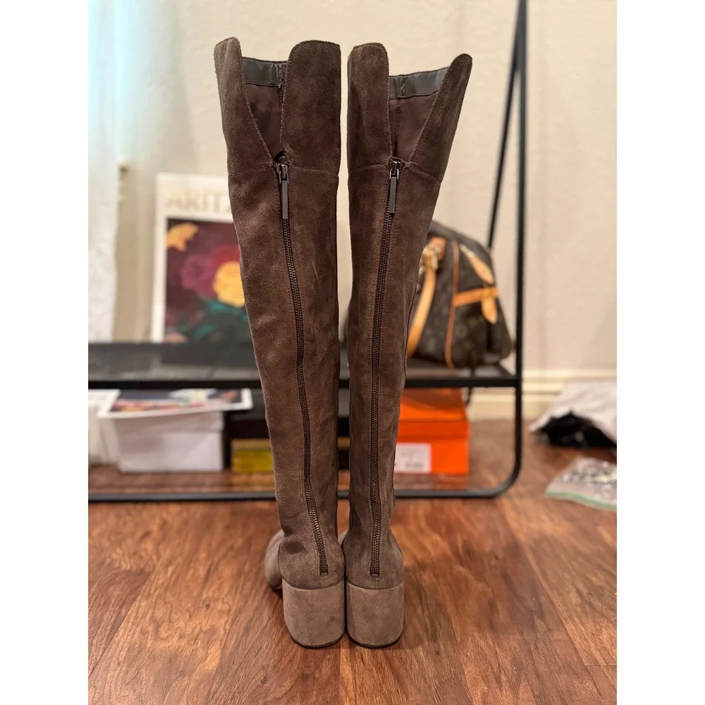Dolce Vita Suede Over the Knee Boots Mushroom Taupe Chunky Heel Size 8
